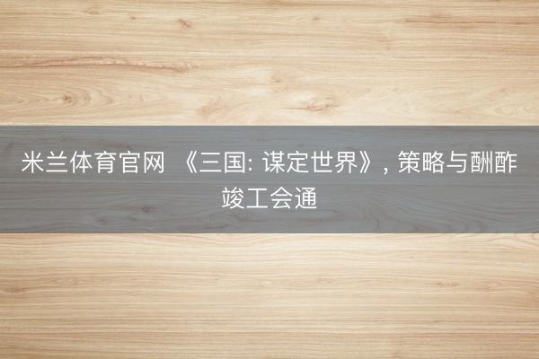 米兰体育官网 《三国: 谋定世界》, 策略与酬酢竣工会通